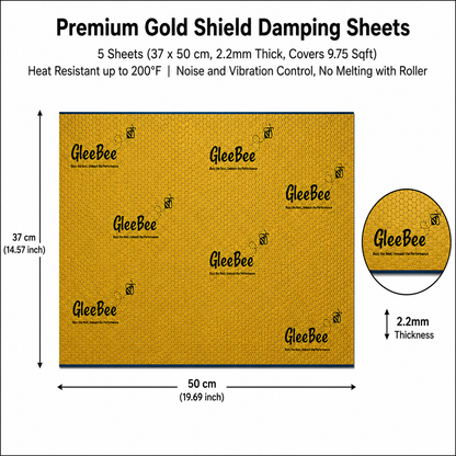 Gleebee Pro Premium Car Sound Damping Sheets – 5 Sheets (37 × 50 cm), 2.2 mm Thick, Covers 10.09 Sqft | Heat Resistant up to 200°F | Noise & Vibration Control | No Melting |
