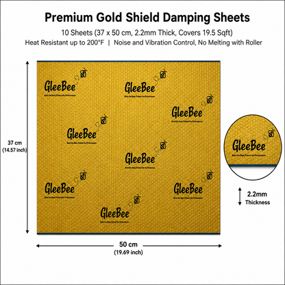 Gleebee Pro Premium Car Sound Damping Sheets – 10 Sheets (37 × 50 cm), 2.2 mm Thick, Covers 19.5 Sqft | Heat Resistant up to 200°F | Noise & Vibration Control | No Melting | Includes Installation Roller