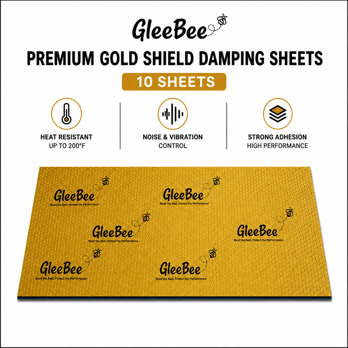 Gleebee Pro Premium Car Sound Damping Sheets – 10 Sheets (37 × 50 cm), 2.2 mm Thick, Covers 19.5 Sqft | Heat Resistant up to 200°F | Noise & Vibration Control | No Melting | Includes Installation Roller