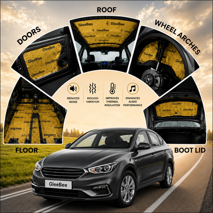 Gleebee Pro Premium Car Sound Damping Sheets – 10 Sheets (37 × 50 cm), 2.2 mm Thick, Covers 19.5 Sqft | Heat Resistant up to 200°F | Noise & Vibration Control | No Melting | Includes Installation Roller