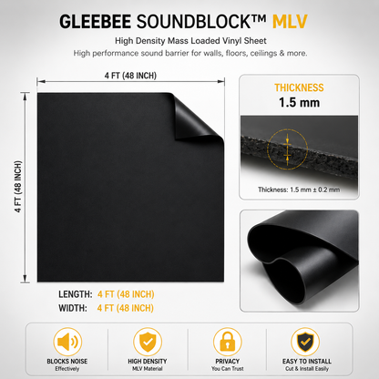 SoundBlock MLV Soundproof Sheet | High Density Noise Reduction Barrier | For Walls, Ceilings, Floors & Cars | 8 ft × 4 ft | 1.5 mm Thickness