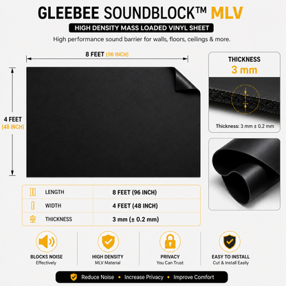 SoundBlock MLV Soundproof Sheet | High Density Noise Reduction Barrier | For Walls, Ceilings, Floors & Cars | 8 ft × 4 ft | 3 mm Thickness
