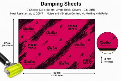 Gleebee Pro Max Premium Car Sound Damping Sheets – 10 Sheets (37 × 50 cm), 3.0 mm Thick, Covers 19.5 Sqft | Maximum Noise & Vibration Control | Heat Resistant up to 200°F | No Melting | Includes Installation Roller