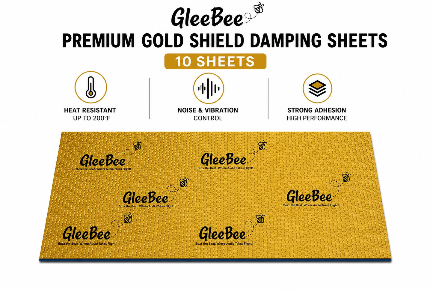 Gleebee Pro Premium Car Sound Damping Sheets – 10 Sheets (37 × 50 cm), 2.2 mm Thick, Covers 19.5 Sqft | Heat Resistant up to 200°F | Noise & Vibration Control | No Melting | Includes Installation Roller