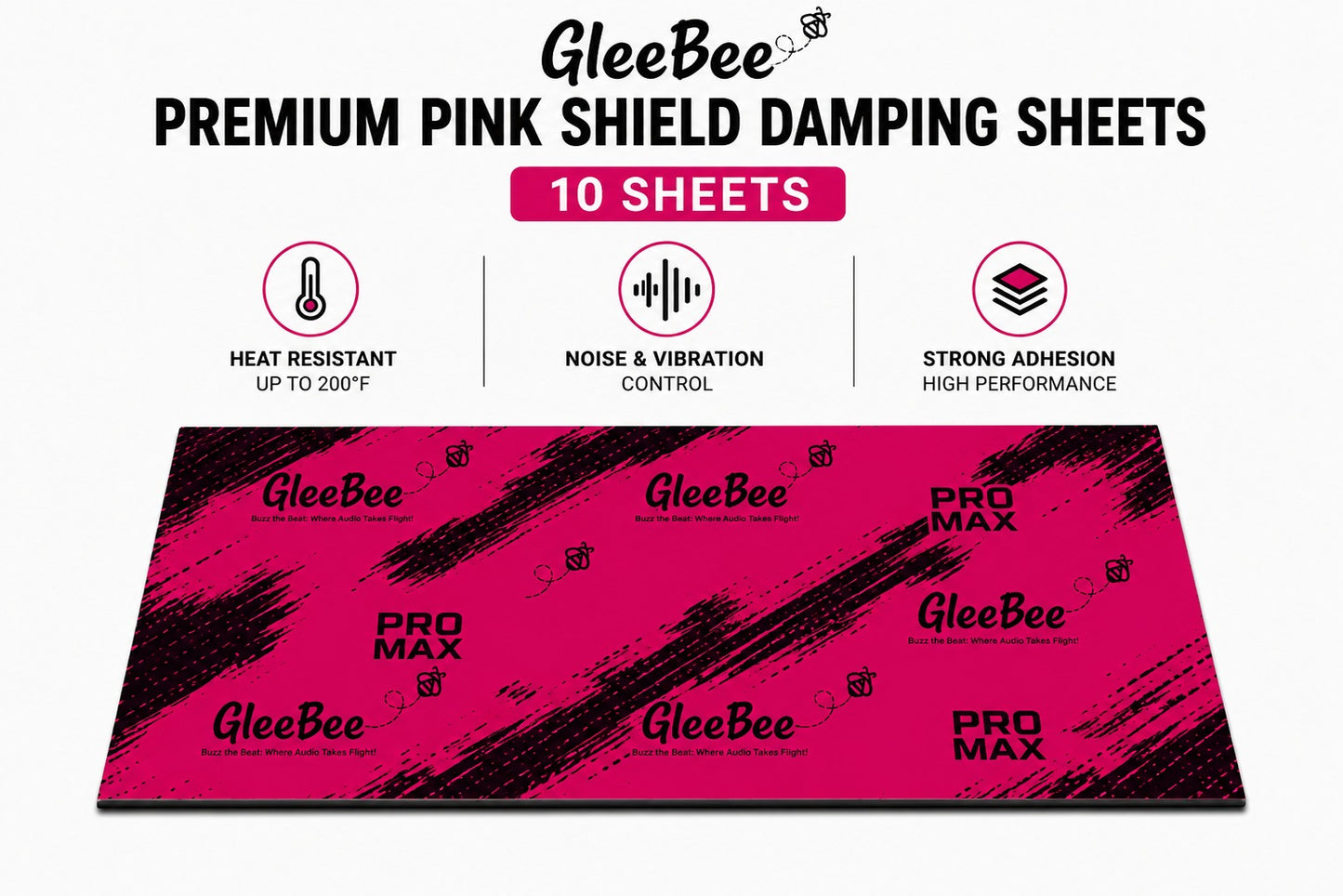 Gleebee Pro Max Premium Car Sound Damping Sheets – 10 Sheets (37 × 50 cm), 3.0 mm Thick, Covers 19.5 Sqft | Maximum Noise & Vibration Control | Heat Resistant up to 200°F | No Melting | Includes Installation Roller