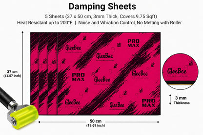 Gleebee Pro Max Premium Car Sound Damping Sheets – 5 Sheets (37 × 50 cm), 3.0 mm Thick, Covers 10.09 Sqft | Maximum Noise & Vibration Control | Heat Resistant up to 200°F | No Melting |